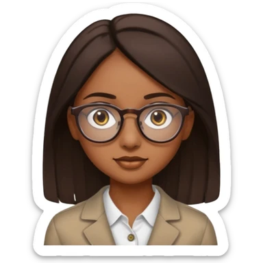 brown skin girl with big brown eyes and dark brown straight medium length hair with glasses a button nose and light brown eyebrows  sticker