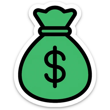 stylized green money bag with a black outline and a dollar sign, color outline icon style, no other markings or text sticker