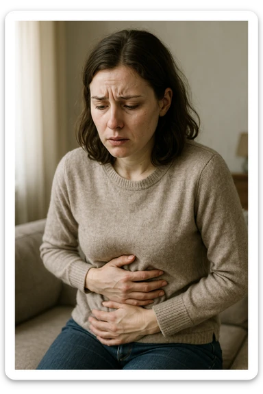 donna che sta male a seguito di un evento spiacevole successo, ha problemi intestinali sticker