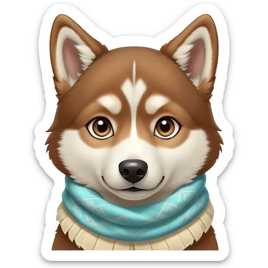 brown husky with light turquesa colored eyes and a cream scarf. sticker