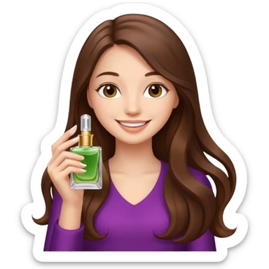 half body pretty long hair girl holding parfume with smile sticker