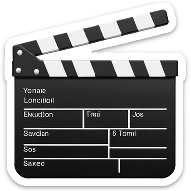 Extremely minimalist black and white movie clapperboard, iOS emoji style with clean simple lines, just the essential elements sticker