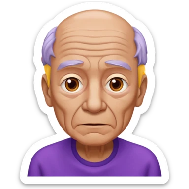 Abuelo hombre con ropa morada, ojos cafés, muchas arrugas sticker