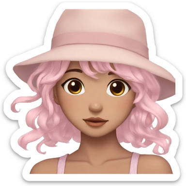 Gorgeous pastel anime girl with blushing face and hair garnitures and pretty hair and a hat aesthetic trending style sticker