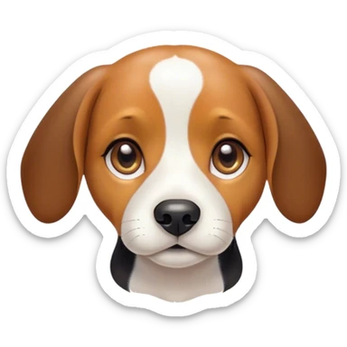 Cinematic Cute Tri-Color Beagle Portrait Emoji, Head tilted playfully and inquisitively, featuring a soft tri-color coat of white, brown, and black with floppy ears, round, sparkling hazel eyes filled with curiosity, Simplified yet irresistibly adorable features, highly detailed, glowing with a warm, friendly glow, high shine, affectionate and lively, stylized with a touch of whimsy, bright and endearing, soft glowing outline, capturing the essence of a mischievous yet loving pup, so playful it feels like it could bound out of the screen and into your arms! sticker