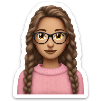 pretty pink sweater girl with brunette hair and eyes glasses and lashes  sticker