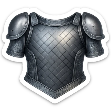 Recolor this iron platebody to realistic metallic steel with crisp, shiny, and slightly fancier iron engravings. Keep the look detailed and realistic in a style inspired by emoji style. Transparent background. sticker