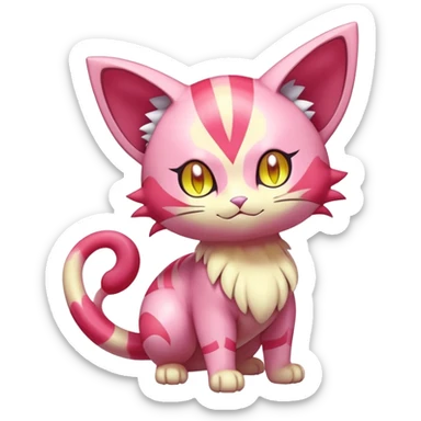 Shiny Magical Elemental Colorful Exotic Skitty-Delcatty-Pokémon-Fakémon-hybrid-creature (full body) sticker