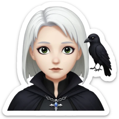 necromancer with black raven outfit white hair sticker