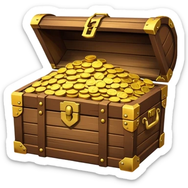 wooden brown treasure chest filled with coins pack in gradient sticker