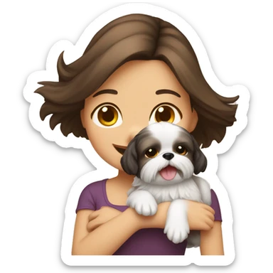 happy brunette girl carrying happy Shih Tzu sticker