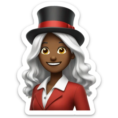 smiling girl-skin white-hair brown-in red top hat sticker