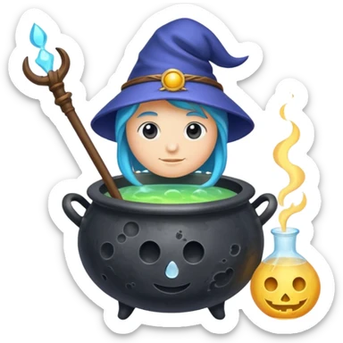 alchemy mage character stirring potion cauldron shaped like the moon sticker