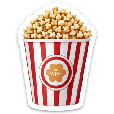minimalist caramel popcorn box with thin red and white stripes, tiny popcorn pieces visible, clean simple design, Apple emoji style sticker