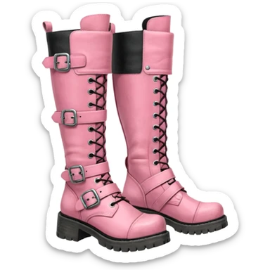 A pair of knee high pink boots, grunge, new rock style with buckles sticker