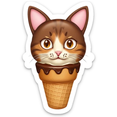 Haz un emoji de un helado de chocolate con sirope naranja, con cara de gato y orejas y bigotes de gato sticker