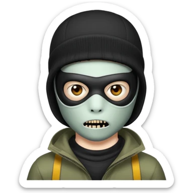 make a, zombie, boy, blackhair with a ski mask pull, creepy expression emoji sticker