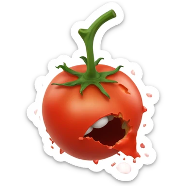  a smashed tomato, as if it had been thrown against a screen. The tomato should appear burst open, with juice splattered around sticker