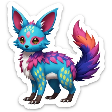 Rare realistic exotic edgy epic pretty beautiful handsome gorgeous aesthetic colorful vibrant Vernid-Trico-species-Fakemon-creature by LiLaiRa, random markings, tufted ears, full body sticker