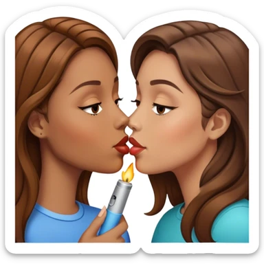 Two girlfriends kissing one with brown hair and one with lighter brown hair sticker
