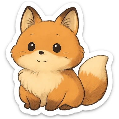 A cute, fluffy fox with a round head in the style of Studio Ghibli. sticker