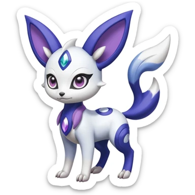Shiny White with Violet and Indigo Meloetta-Absol-Minccino-Zangoose-Pokémon-Fakémon-fusion-hybrid-creature sticker