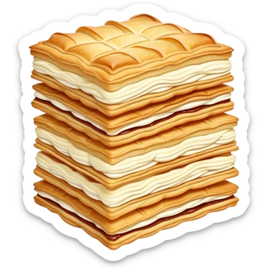 mille-feuille-cinematic-realistic-mille-feuille-dessert-emoji,-depicted-as-a-delicate-pastry-composed-of-two-crisp-layers-of-puff-pastry-with-a-rich-cream-filling,-rendered-with-intricate-textures-and-elegant,-soft-lighting. Please only show two layers sticker