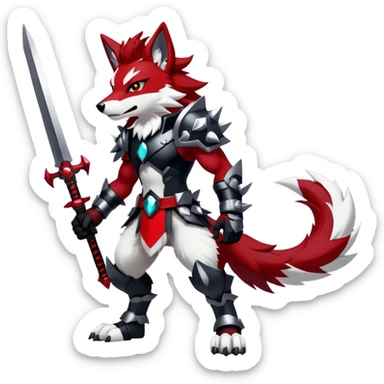 Shiny Red Anthro furry Lycanroc-Midnight-Form-Obstagoon-Hybrid (full body) sticker