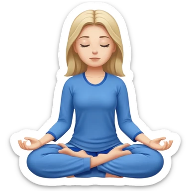 White girl meditating wearing blue sticker