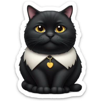 Long haired fat obese black cat with a very tiny head  sticker
