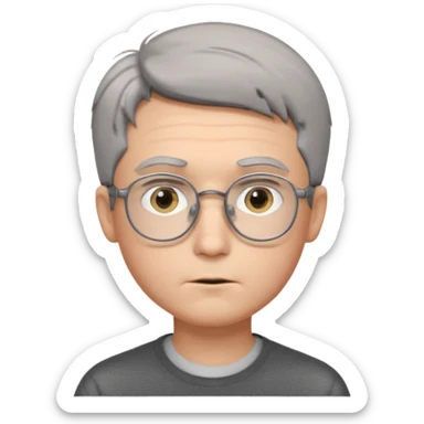 GREY HAIR teen boy with medium short middle parted hair, GREY eyes, SQUARED Glasses looking judging to the Side sticker
