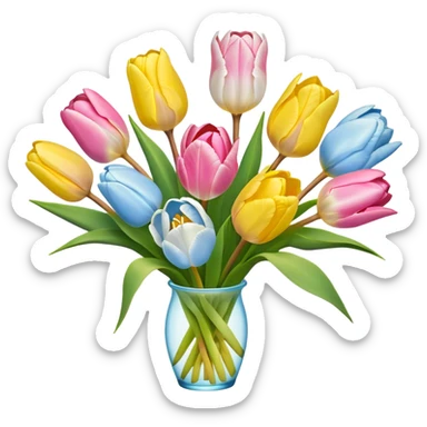 Bouquet of tulip yello, pink, white and light blue sticker