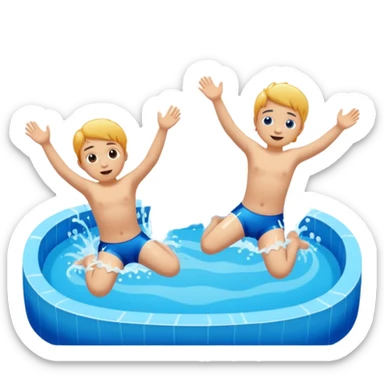 Kids doing a belly flop in to a pool full of water. Show the pool sticker