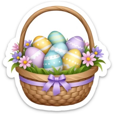 Easter basket filled with decorated eggs and spring flowers sticker