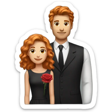Un homme avec les cheveux noirs qui offre une rose et une fille qui a les cheveux roux sticker