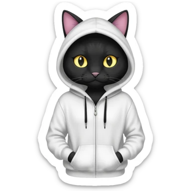 Black cat wearing a white hoodie fursona (full body) sticker