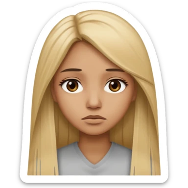 Mujer color de piel moreno claro, con cabello rubio largo, lacio y suelto, ojos negros triste sticker