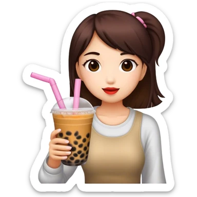 Girl drinking boba tea sticker