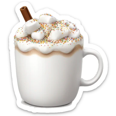 White mug with hot coco, whipped cream, marshmallows with sprinkles  sticker