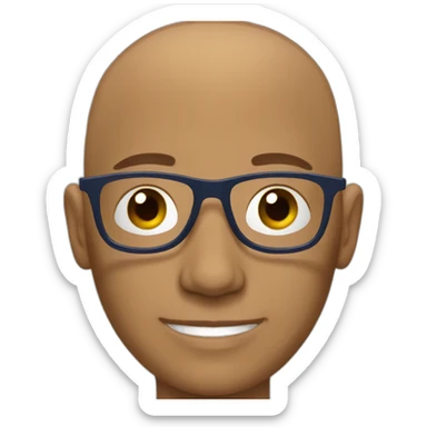 bald man with round glasses with navy sweater sticker