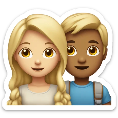 blonde girl and a boy with brown hair holding hands looking into the distance sticker