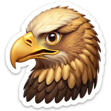 Cinematic Comical Golden Eagle Portrait Emoji, Head tilted dramatically with an exaggeratedly shocked expression, featuring a striking, broad-beaked form with wide, comically expressive eyes full of playful disbelief and richly textured golden feathers, Simplified yet hilariously expressive features, highly detailed, glowing with a slightly sassy amber glow, high shine, dramatic yet playful, stylized with an air of cheeky aerial mischief, soft glowing outline, capturing the essence of a meme-worthy golden eagle that looks ready to side-eye its way into viral fame! sticker
