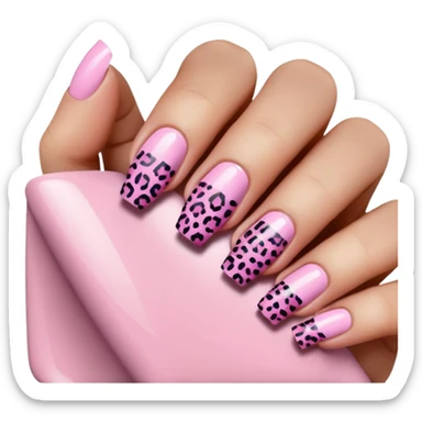 Pink leopard print French tip acrylic nails sticker