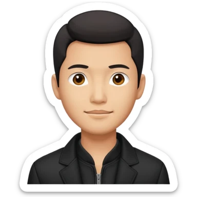 Asian guy with black jacket demure with a smirk sticker