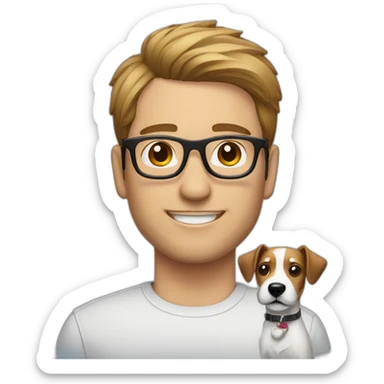 Modern hair cut man with glasses with jack russell terrier dog sticker