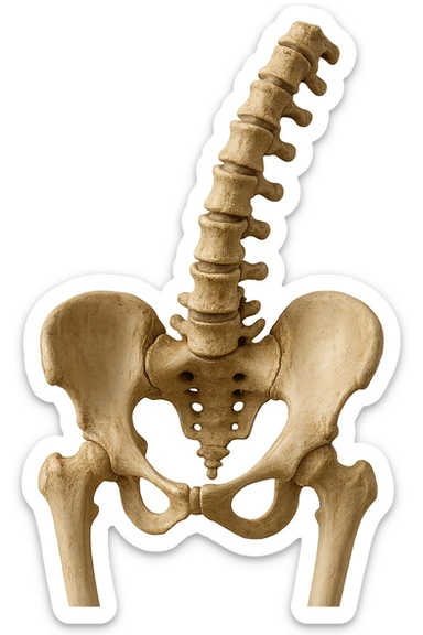 OSSA DI UN BACINO UMANO STORTO CON SPINA DORSALE STORTA, IPERREALISTICO 4K sticker