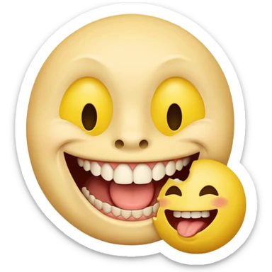 Smiley face with open mouth and teeth biting an arm sticker