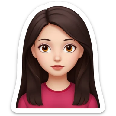 An emoji featuring a girl with dark brown long hair, brown eyes, light pinkish skin, red cheeks sticker