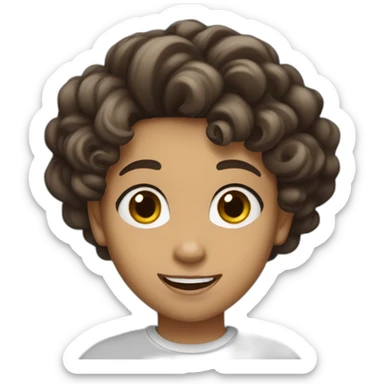 Brown Teen with thick lips,Chinese eyes, big nose , thin chin, thin eyebrows, really curly and short hair smiling and waving sticker