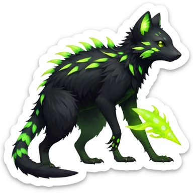 Rare realistic black edgy toxic radioactive-themed black fur with neon-lime-green-glowing  epic handsome gorgeous aesthetic vibrant Vernid-Trico-species-Fakemon-creature by LiLaiRa, 4 legs, 1 tail, random markings, (full body) sticker